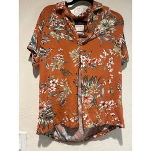 Denim & Flower Ricky Singh Orange Tropical Floral Hawaiian Shirt Large Womens